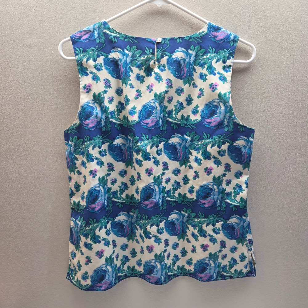 Talbots Petites Silk Cotton Floral Sleeveless Blouse Blue White 10P - Picture 4 of 9